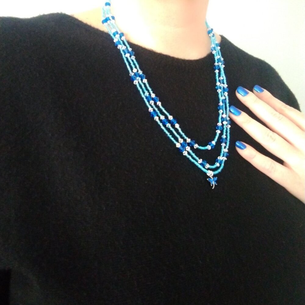 Blue Sparkle Bead Dragonfly Necklace